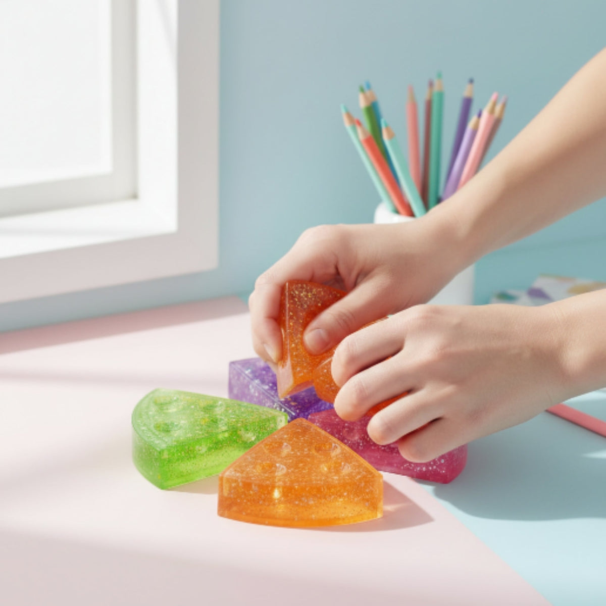 Viral Slow Rising Squishy Cheese – Glitter Stress Relief Fidget Toy