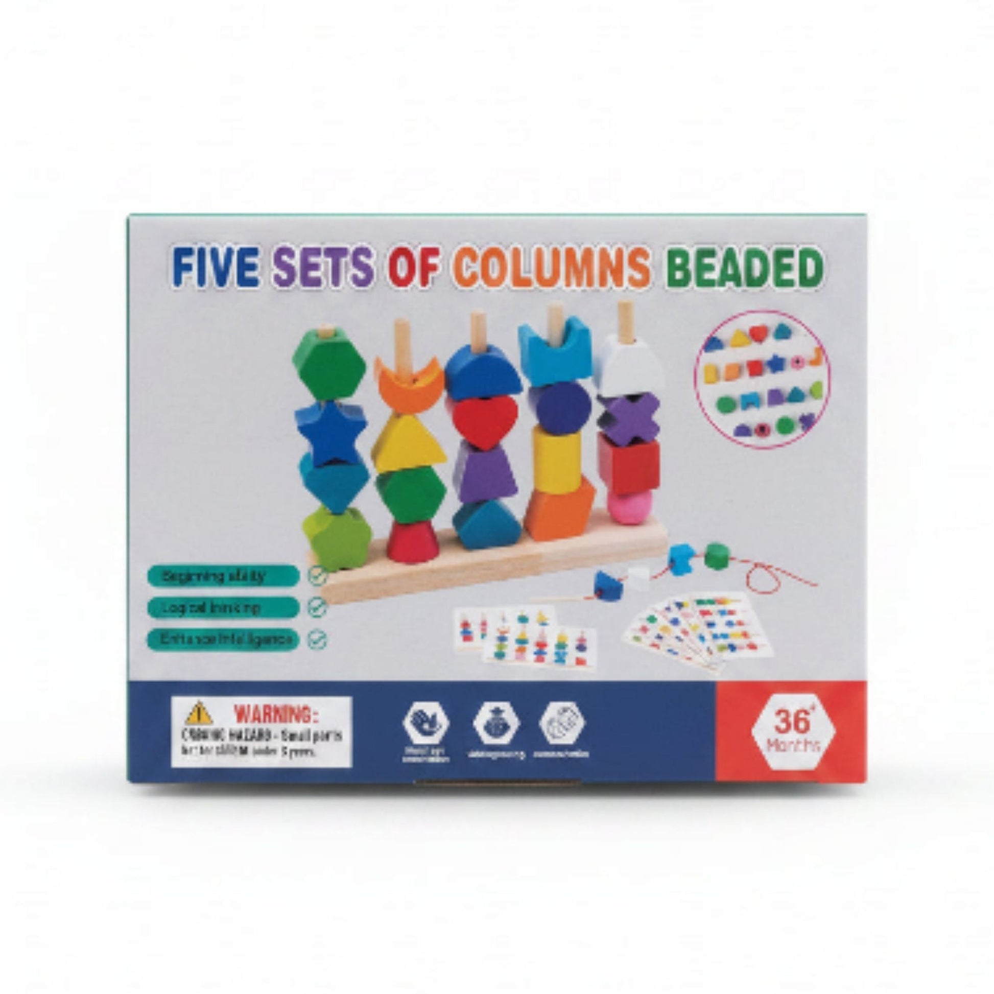 Wooden Beads Sequencing Puzzle On White Background