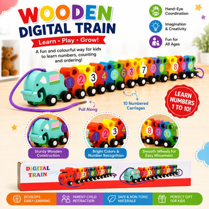 Wooden Digital Train – Educational Number Learning Toy with Colourful Wooden Carriages